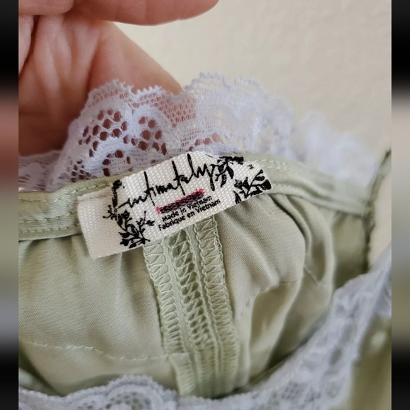 Free People Olive Green Satin Lace Trim Slip Chemise - Picture 8 of 9